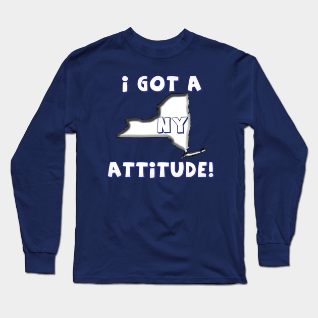 New York Attitude blue and white Long Sleeve T-Shirt by DesigningJudy
